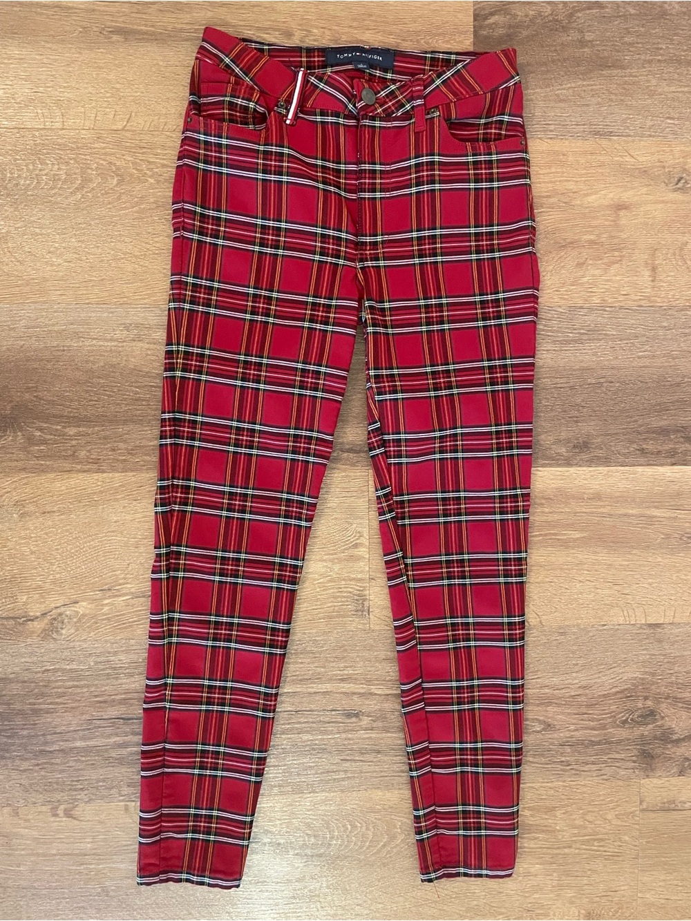 Tommy Hilfiger Women’s Red Tartan Punk Preppy Grunge Skinny Ankle Pants Size 2